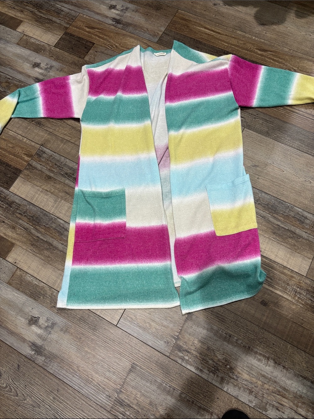 Women’s Pastel Stripe Open-Front Cardigan Sweater